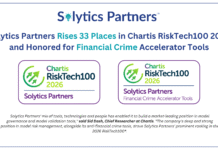 Solytics Partners Climbs 33 Places to #45 in Chartis Risktech100(R) 2026, Wins Financial Crime Analytics Category Award